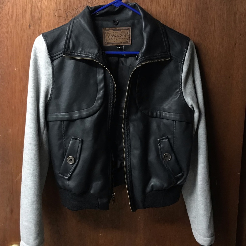 Black and grey leather jacket